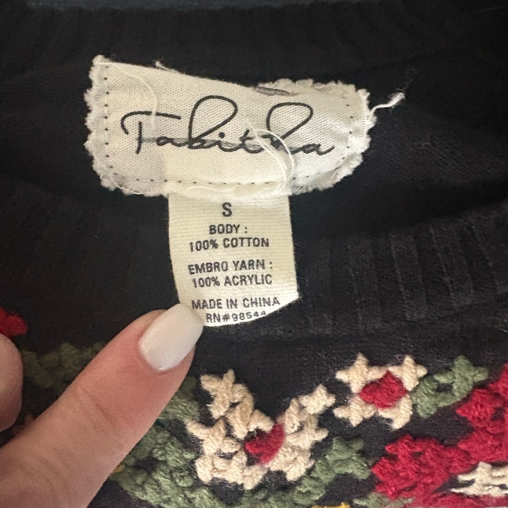 Tabitha Black and Red Crew Neck Sweater with Floral Embroidery - Picture 3 of 3